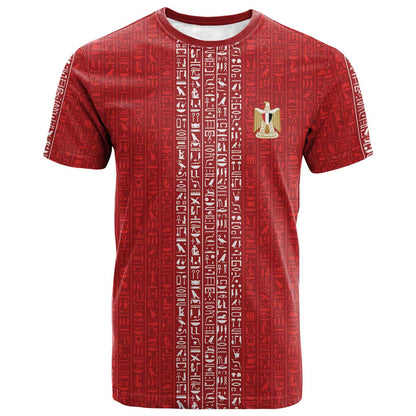World Football 2026 Egypt Custom T-Shirt Red Ancient Egyptian Hieroglyphs Graphic Tee