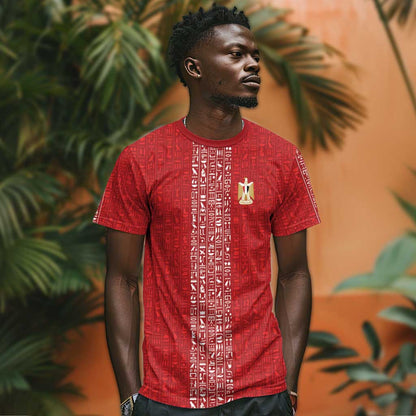 World Football 2026 Egypt Custom T-Shirt Red Ancient Egyptian Hieroglyphs Graphic Tee