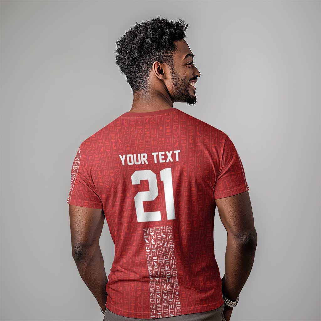 World Football 2026 Egypt Custom T-Shirt Red Ancient Egyptian Hieroglyphs Graphic Tee