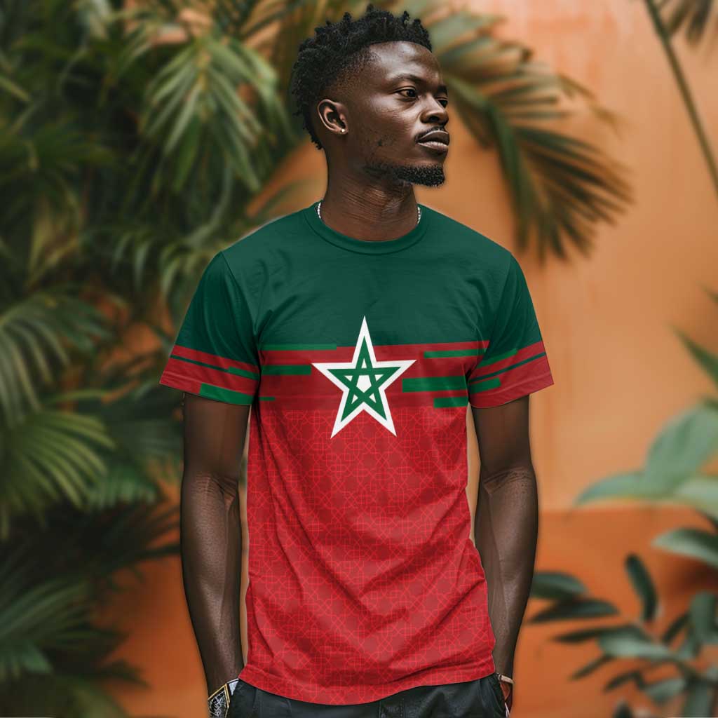 World Football 2026 Morocco Custom T-Shirt African Geometric Red Pattern Graphic Tee