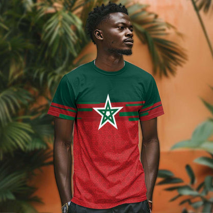World Football 2026 Morocco Custom T-Shirt African Geometric Red Pattern Graphic Tee