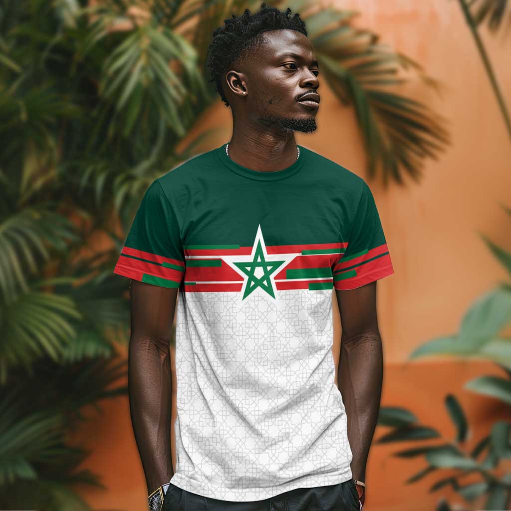 World Football 2026 Morocco Custom T-Shirt African Geometric White Pattern Graphic Tee