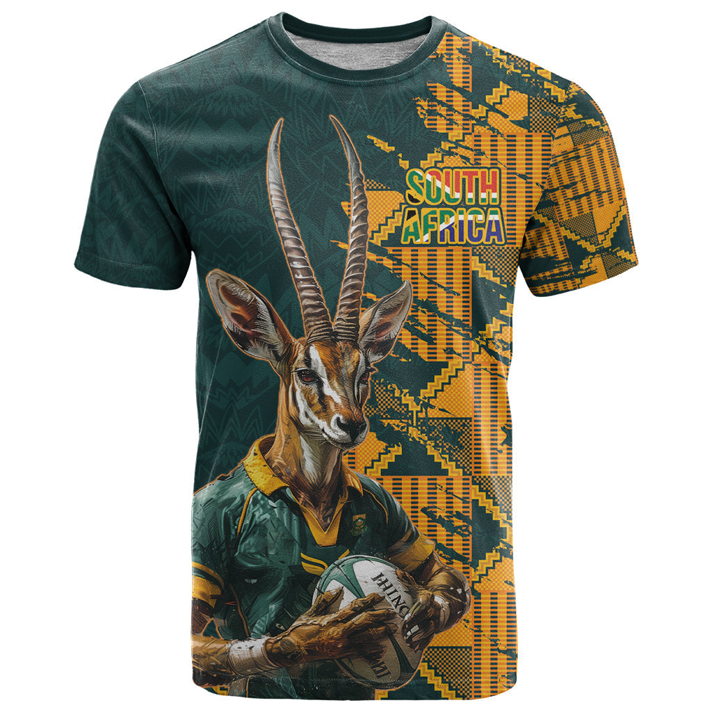 Custom South Africa Rugby T-Shirt The Springboks Mascot Sporty Version Graphic Tee