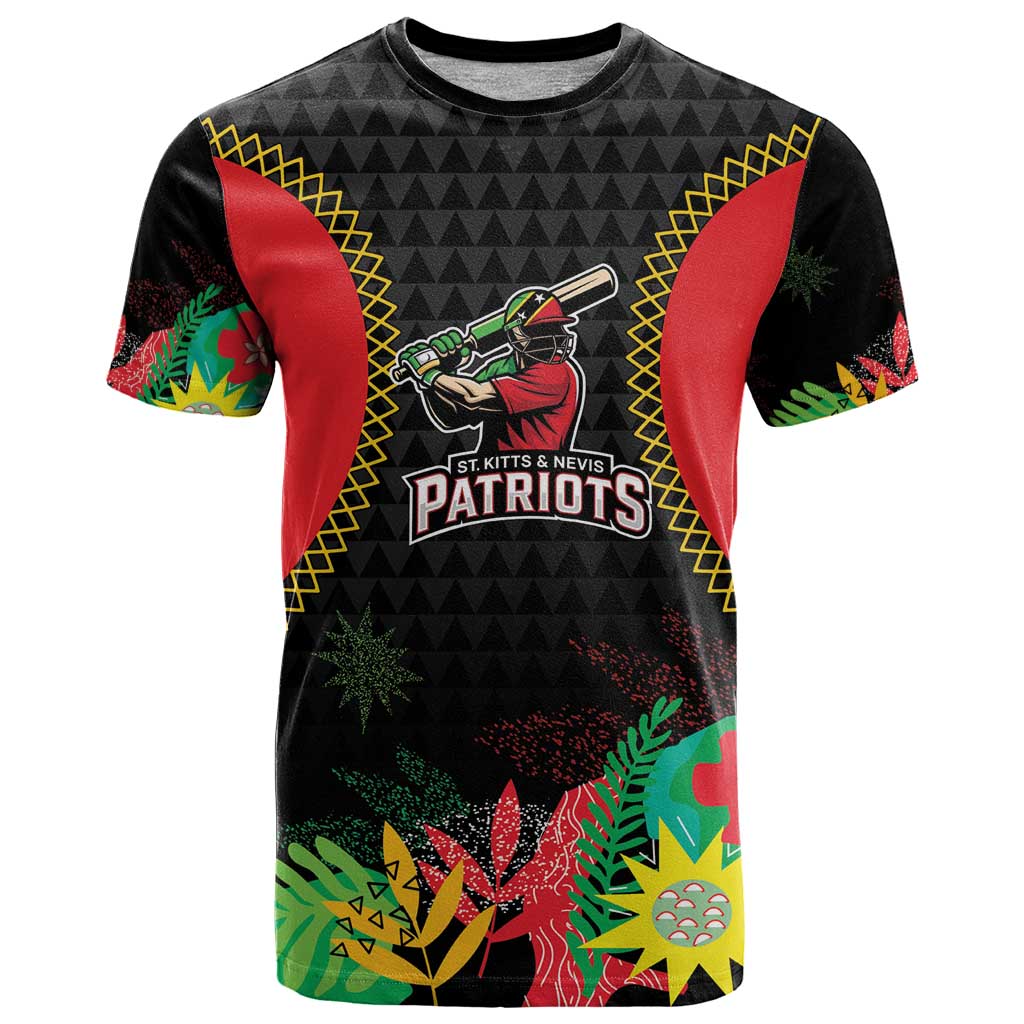 Custom Caribbean Cricket St Kitts and Nevis T-Shirt Two Islands One Fire Patriots Crown 2025 - Black Graphic Tee