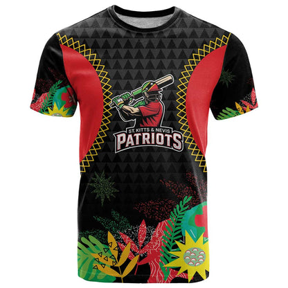 Custom Caribbean Cricket St Kitts and Nevis T-Shirt Two Islands One Fire Patriots Crown 2025 - Black Graphic Tee