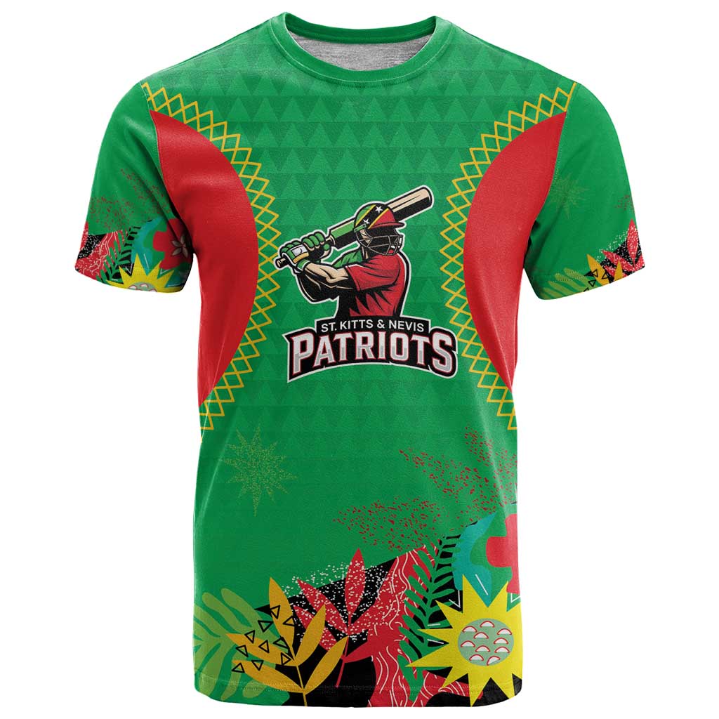 Custom Caribbean Cricket St Kitts and Nevis T-Shirt Two Islands One Fire Patriots Crown 2025 - Green Graphic Tee