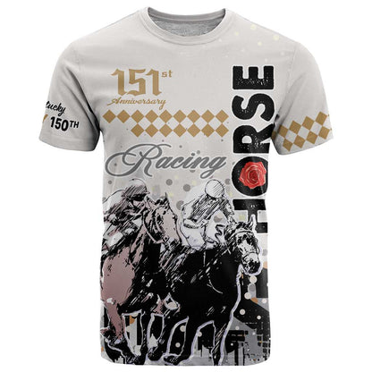 Kentucky Horse Racing T-Shirt 151st Anniversary The Run For The Roses Graphic Tee