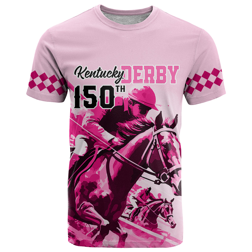 Personalised Kentucky Horse Racing T-Shirt 150th Anniversary Sporting Art Pink Version Graphic Tee