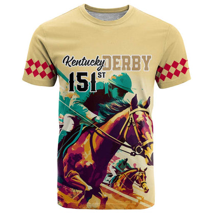 Kentucky Horse Racing T-Shirt 151st Anniversary Sporting Art Gold Version Graphic Tee