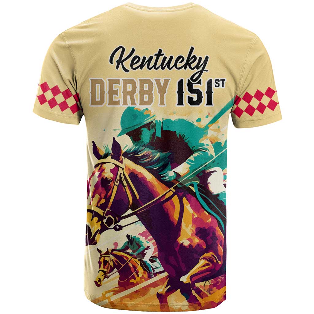 Kentucky Horse Racing T-Shirt 151st Anniversary Sporting Art Gold Version Graphic Tee