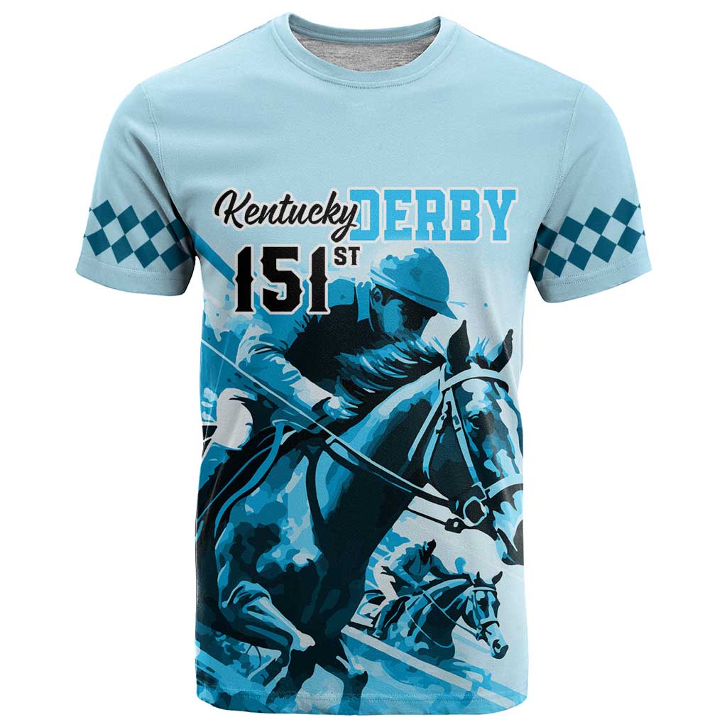 Kentucky Horse Racing T-Shirt 151st Anniversary Sporting Art Blue Version Graphic Tee
