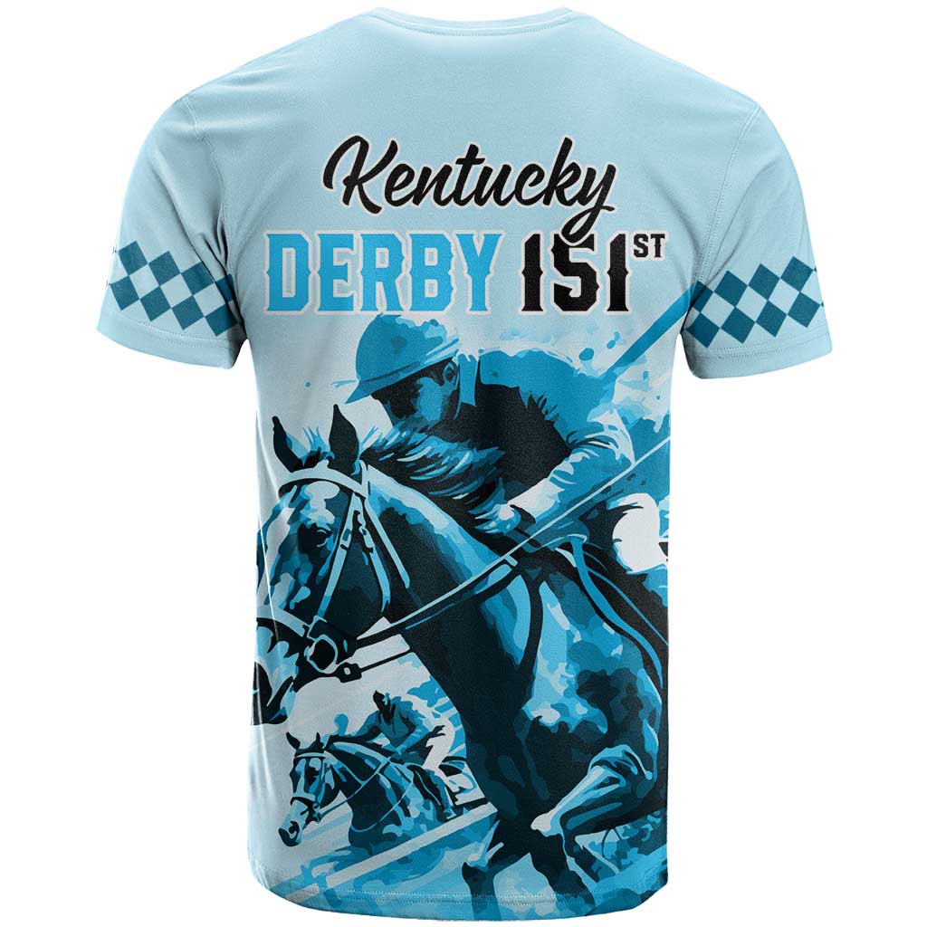 Kentucky Horse Racing T-Shirt 151st Anniversary Sporting Art Blue Version Graphic Tee