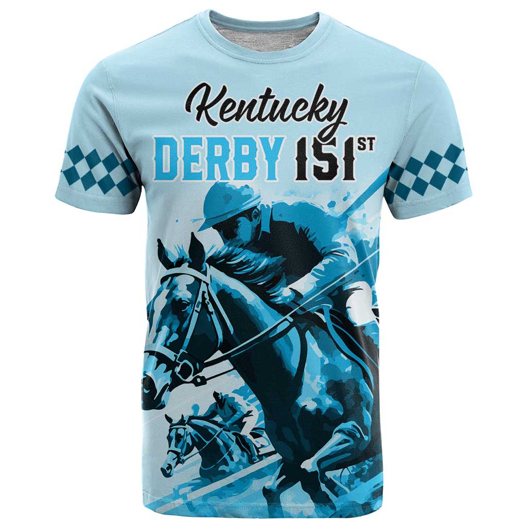 Personalised Kentucky Horse Racing T-Shirt 151st Anniversary Sporting Art Blue Version Graphic Tee