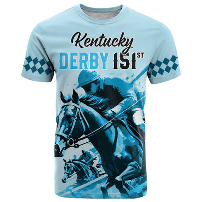 Personalised Kentucky Horse Racing T-Shirt 151st Anniversary Sporting Art Blue Version Graphic Tee