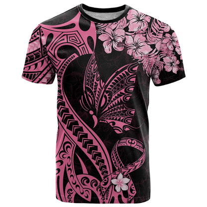 Polynesian Floral Butterfly T-Shirt Breast Cancer Pink Ribbon Graphic Tee