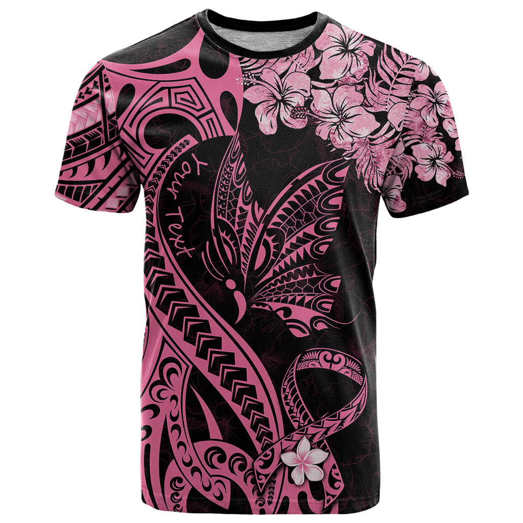 Personalised Polynesian Floral Butterfly T-Shirt Breast Cancer Pink Ribbon Graphic Tee