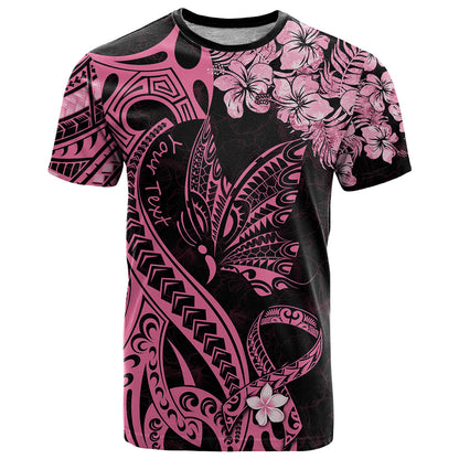 Personalised Polynesian Floral Butterfly T-Shirt Breast Cancer Pink Ribbon Graphic Tee