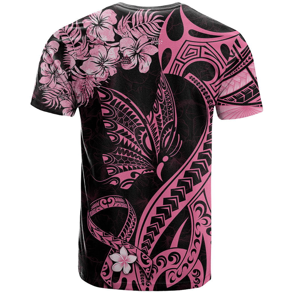 Personalised Polynesian Floral Butterfly T-Shirt Breast Cancer Pink Ribbon Graphic Tee