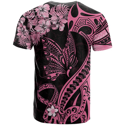 Personalised Polynesian Floral Butterfly T-Shirt Breast Cancer Pink Ribbon Graphic Tee