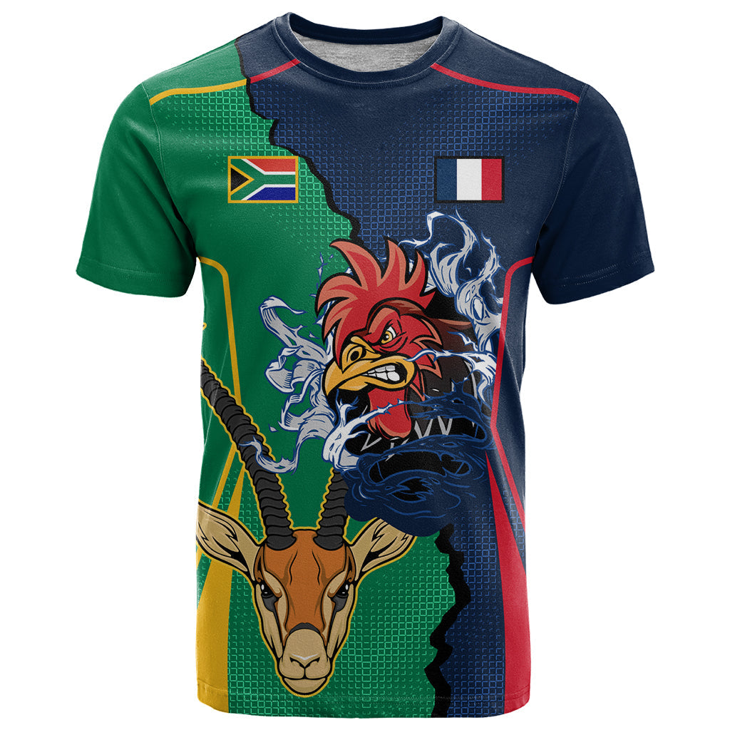 France South Africa Rugby T-Shirt Springboks and Gallic Rooster World Cup Graphic Tee