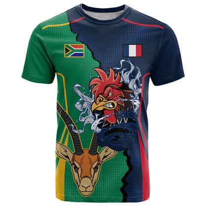 Custom France South Africa Rugby T-Shirt Springboks and Gallic Rooster World Cup Graphic Tee