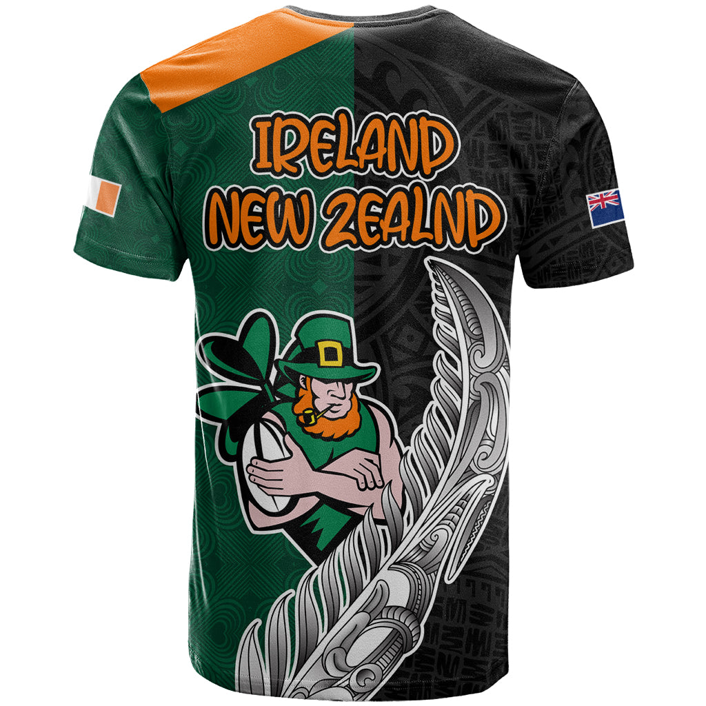 New Zealand Ireland Rugby T-Shirt Warrior Black Fern and Shamrocks World Cup Graphic Tee