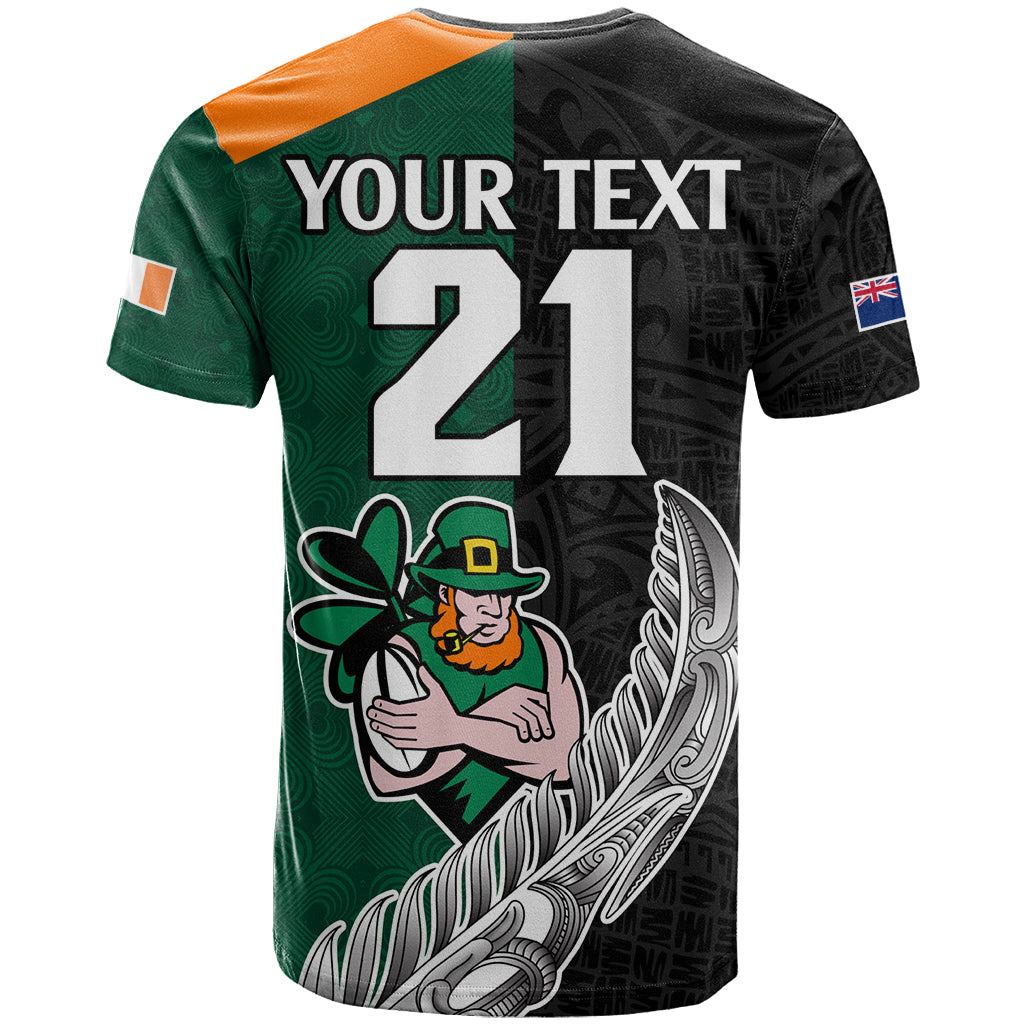 Custom New Zealand Ireland Rugby T-Shirt Warrior Black Fern and Shamrocks World Cup Graphic Tee