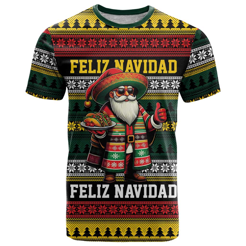Mexican Santa Sombrero T-Shirt Feliz Navidad Mexico Graphic Tee