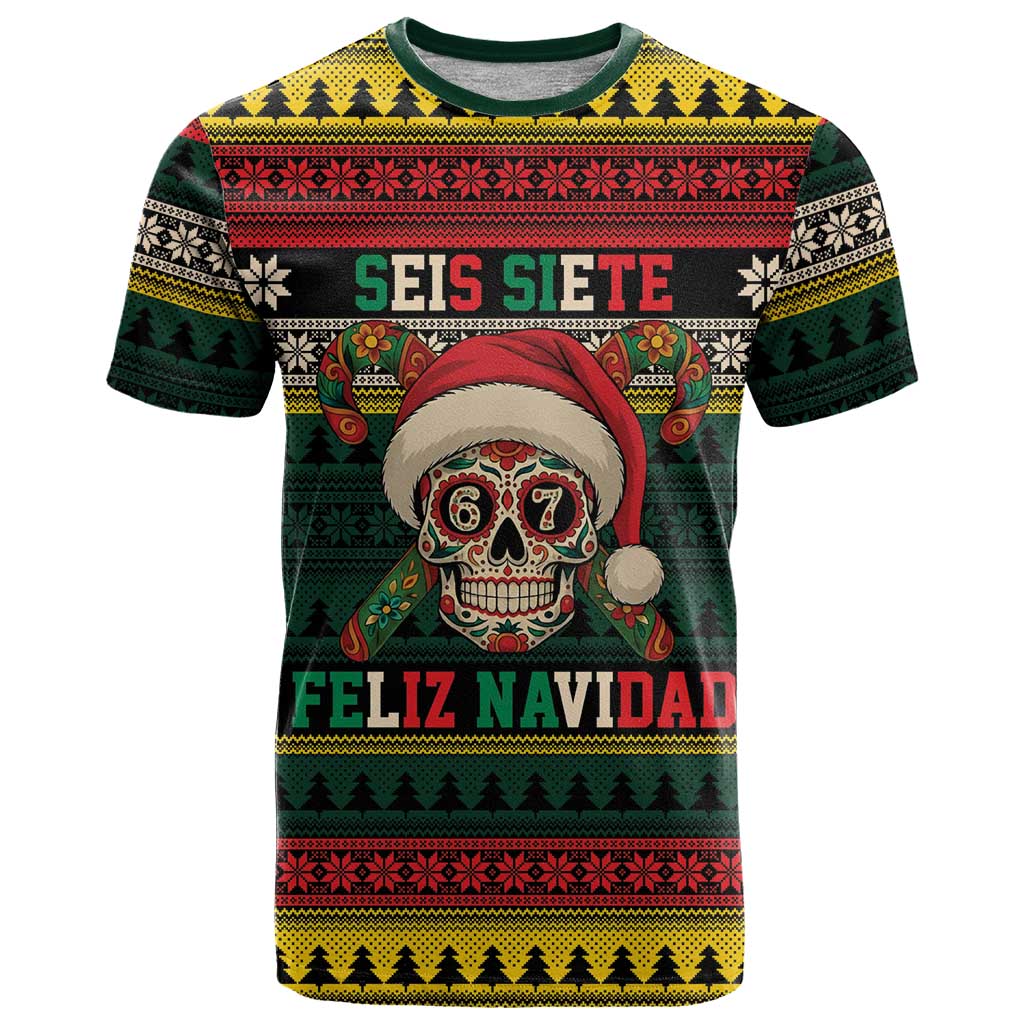 Mexican SEIS Siete 67 Meme T-Shirt Feliz Navidad Mexico Graphic Tee
