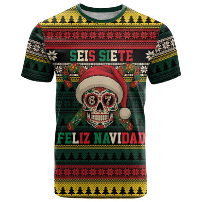 Mexican SEIS Siete 67 Meme T-Shirt Feliz Navidad Mexico Graphic Tee