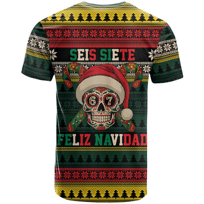 Mexican SEIS Siete 67 Meme T-Shirt Feliz Navidad Mexico Graphic Tee