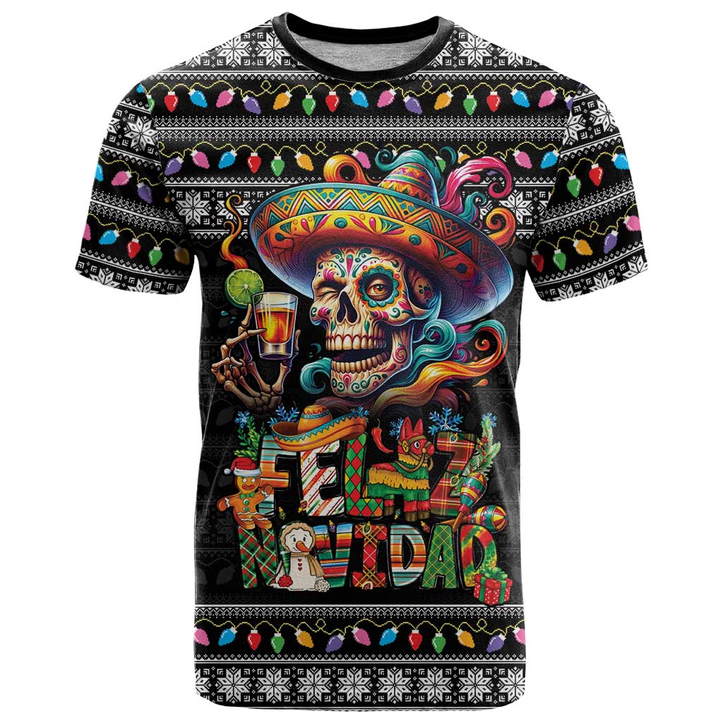 Mexican Sugar Skull Spanish Christmas T-Shirt Feliz Navidad Mexico Graphic Tee