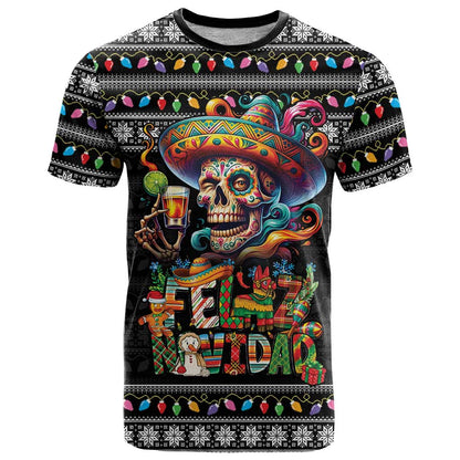 Mexican Sugar Skull Spanish Christmas T-Shirt Feliz Navidad Mexico Graphic Tee