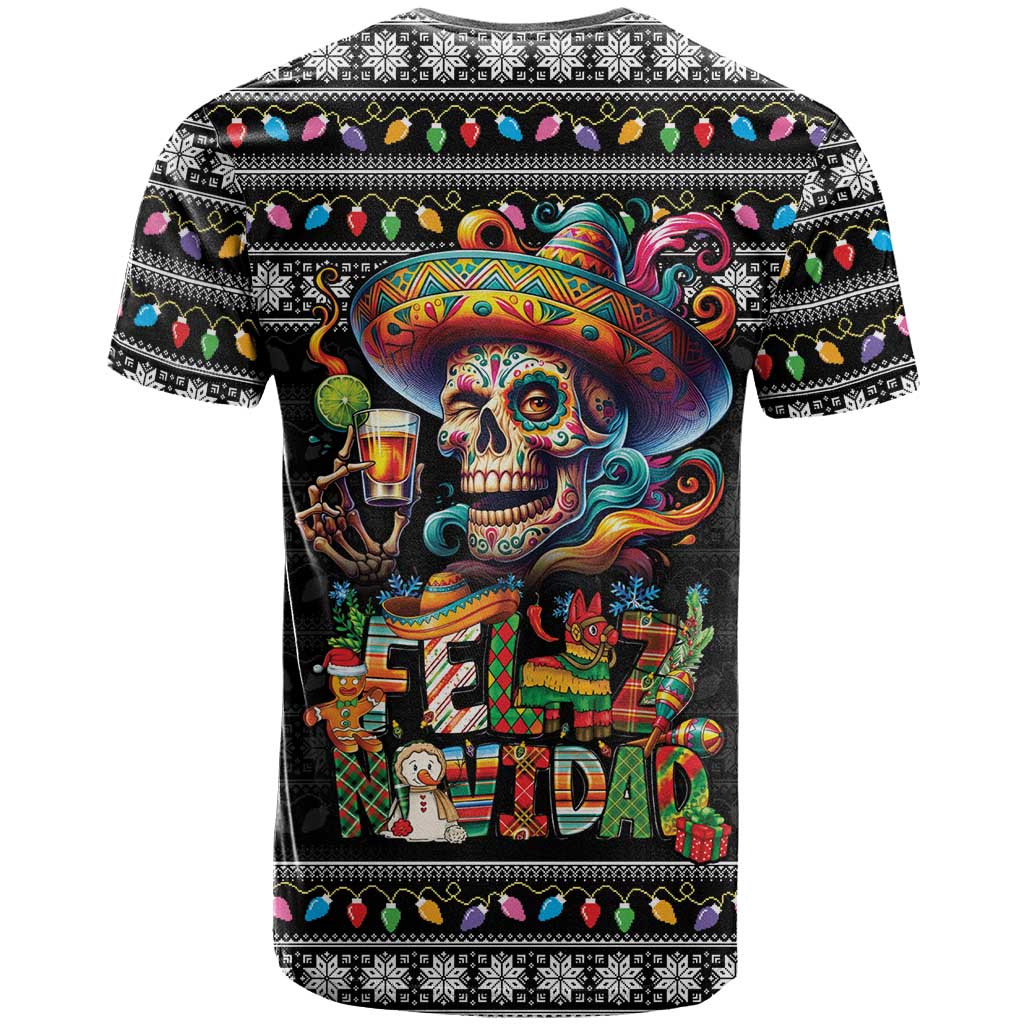 Mexican Sugar Skull Spanish Christmas T-Shirt Feliz Navidad Mexico Graphic Tee