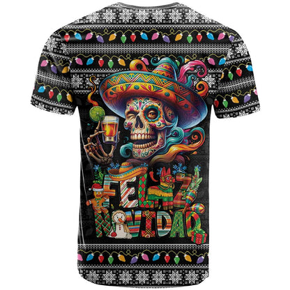 Mexican Sugar Skull Spanish Christmas T-Shirt Feliz Navidad Mexico Graphic Tee