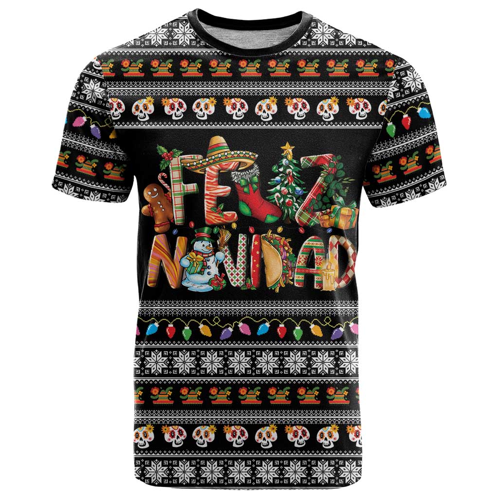 Mexican Sumbrero and Snowman Christmas T-Shirt Feliz Navidad Mexico Graphic Tee