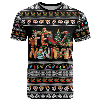 Mexican Sumbrero and Snowman Christmas T-Shirt Feliz Navidad Mexico Graphic Tee