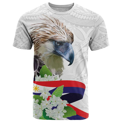 Philippines Eagle and Sampaguita Flowers T-Shirt Polynesian Pattern Graphic Tee