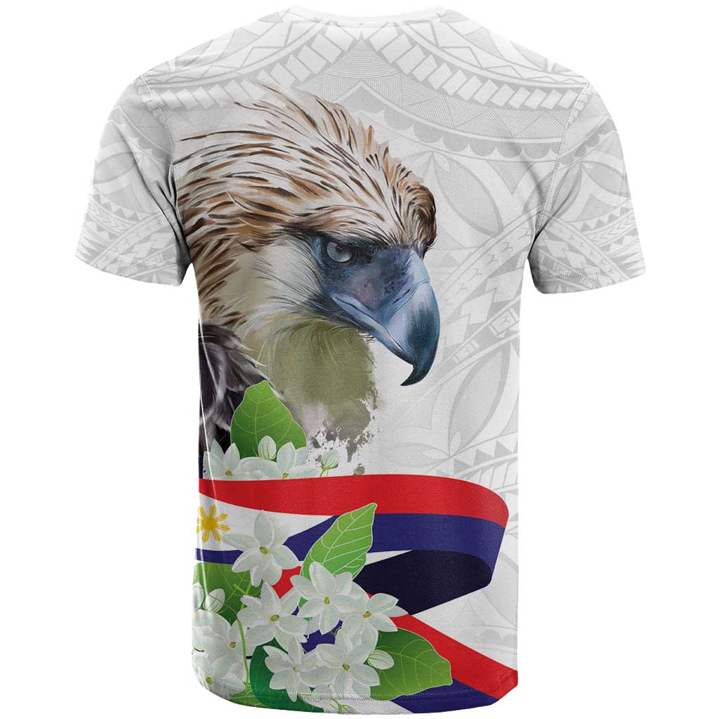 Philippines Eagle and Sampaguita Flowers T-Shirt Polynesian Pattern Graphic Tee
