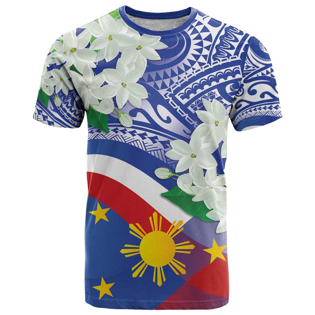 Philippines Flag T-Shirt Sampaguita Jasmine with Polynesian Tribal Graphic Tee