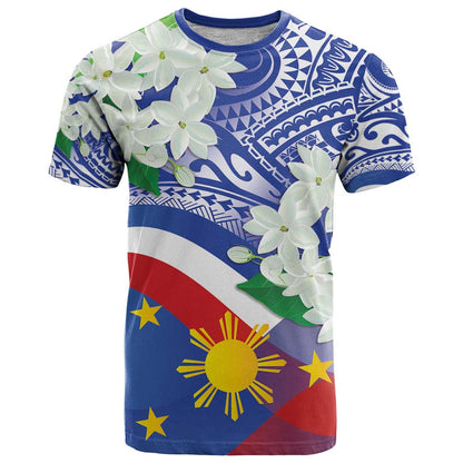 Philippines Flag T-Shirt Sampaguita Jasmine with Polynesian Tribal Graphic Tee