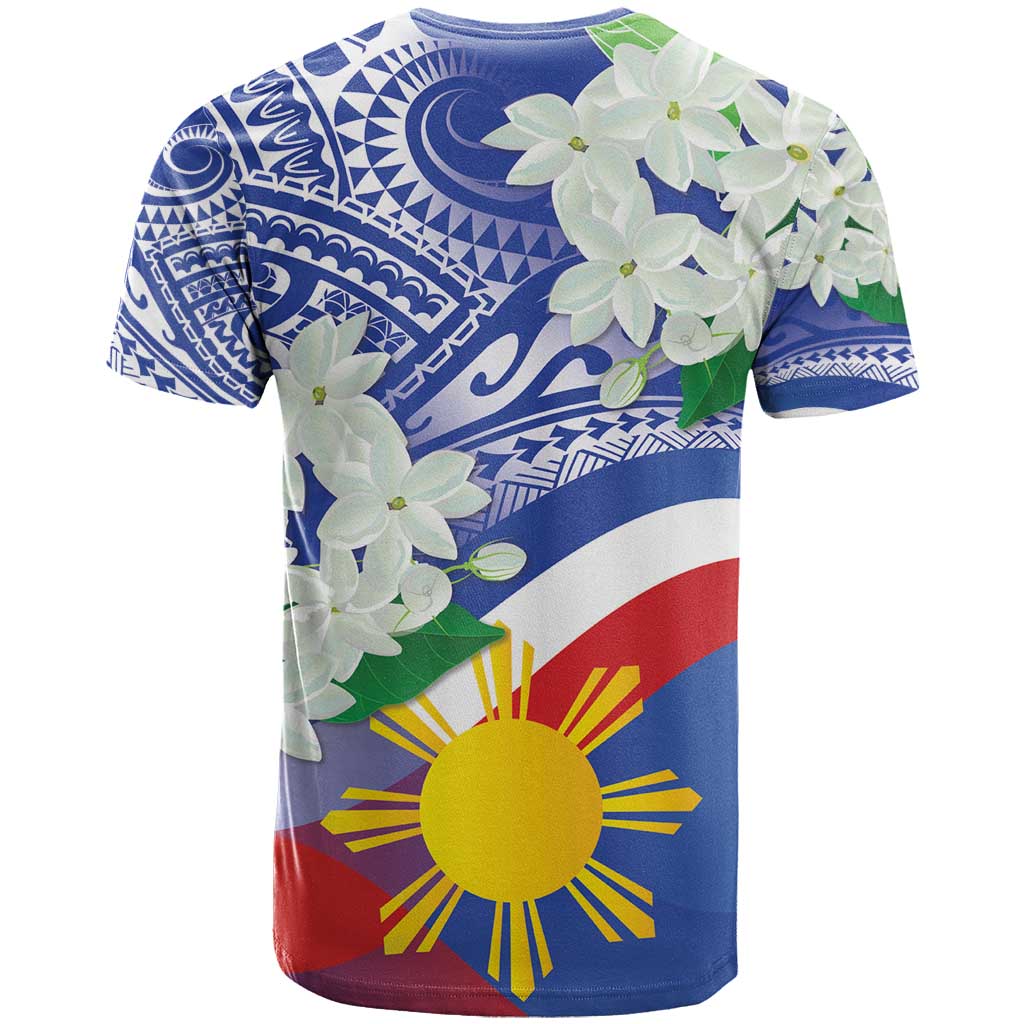 Philippines Flag T-Shirt Sampaguita Jasmine with Polynesian Tribal Graphic Tee