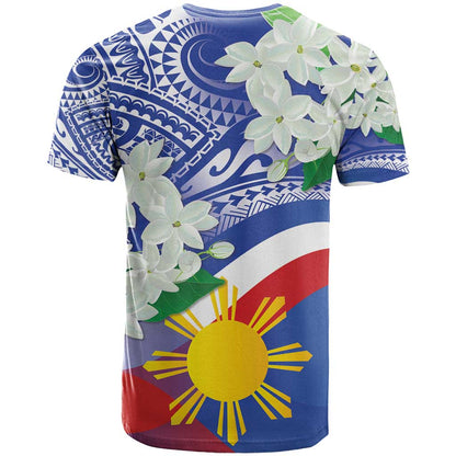 Philippines Flag T-Shirt Sampaguita Jasmine with Polynesian Tribal Graphic Tee