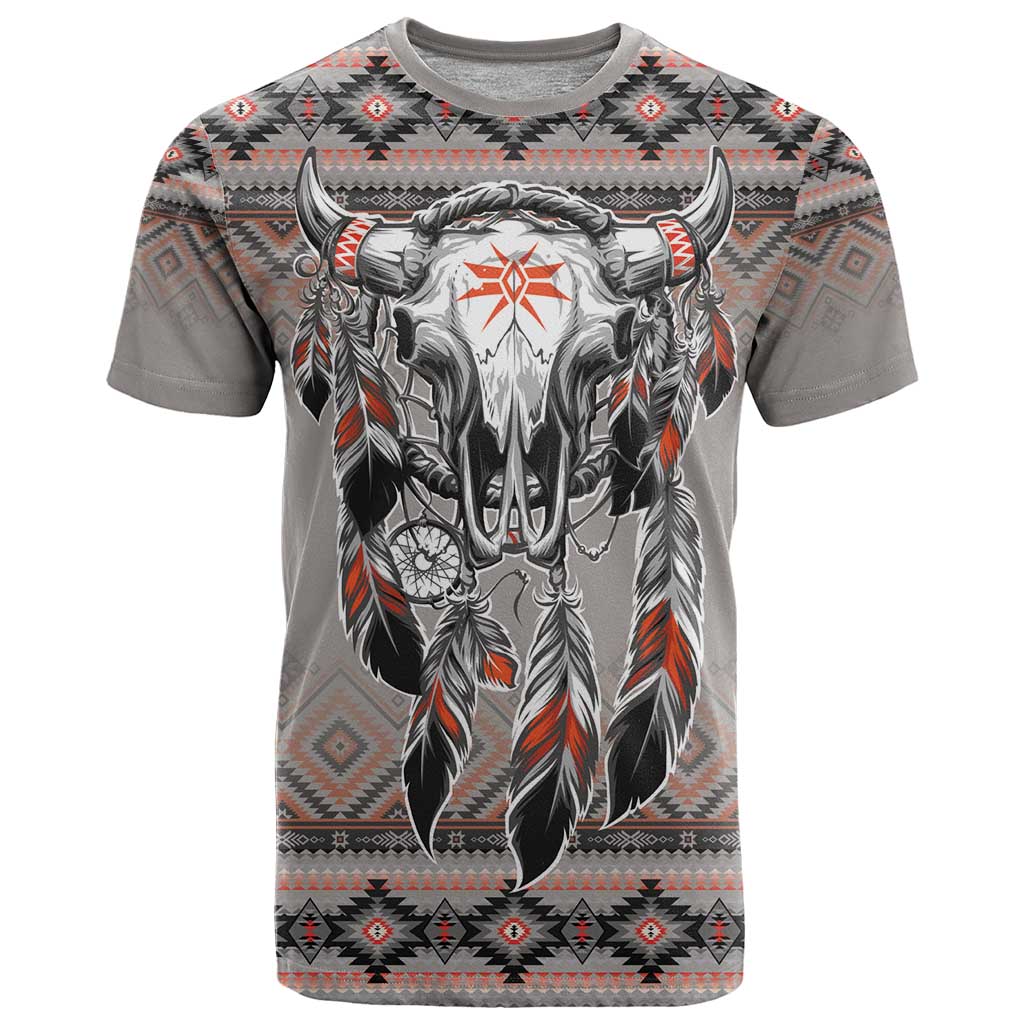 Native American Buffalo Skull T-Shirt with Dream Catchers Feathers Graphic Tee
