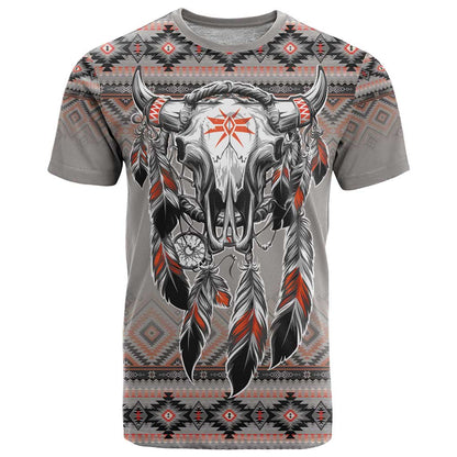 Native American Buffalo Skull T-Shirt with Dream Catchers Feathers Graphic Tee