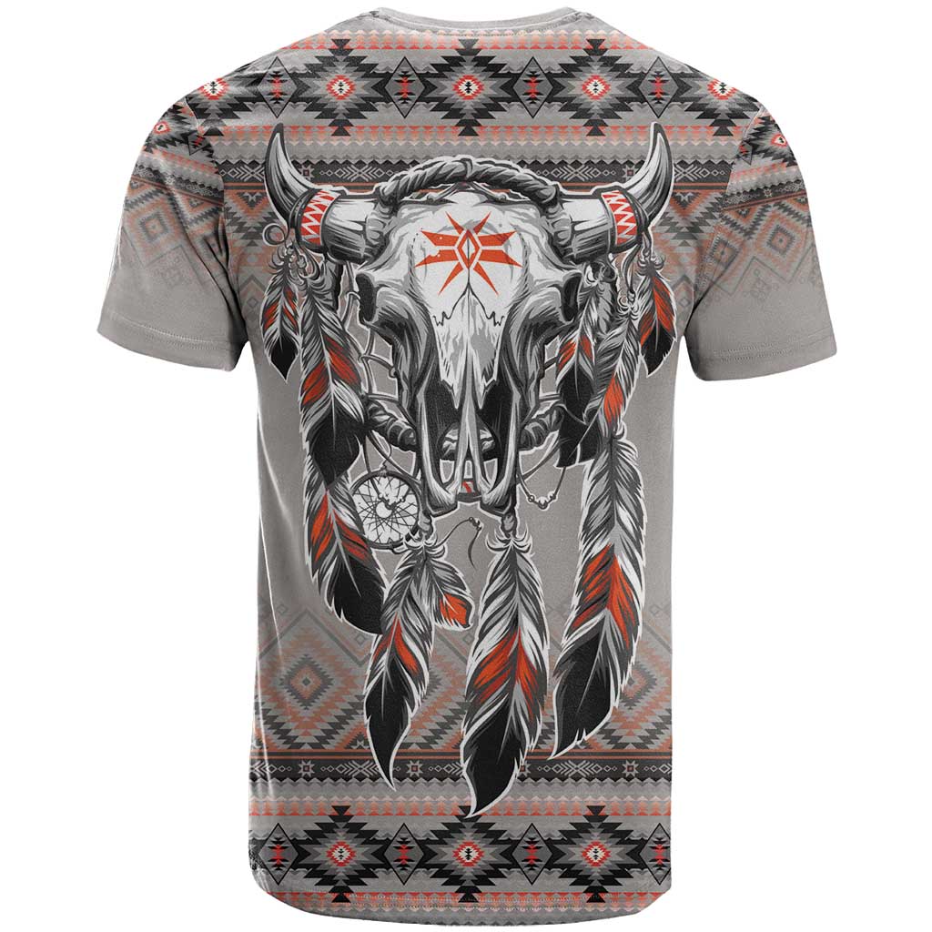 Native American Buffalo Skull T-Shirt with Dream Catchers Feathers Graphic Tee