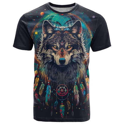 Native American Wolves T-Shirt with Dream Catchers Feathers Graphic Tee