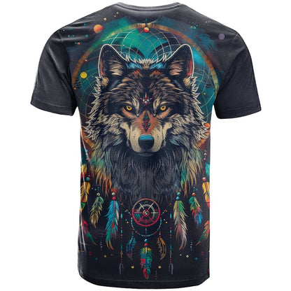 Native American Wolves T-Shirt with Dream Catchers Feathers Graphic Tee
