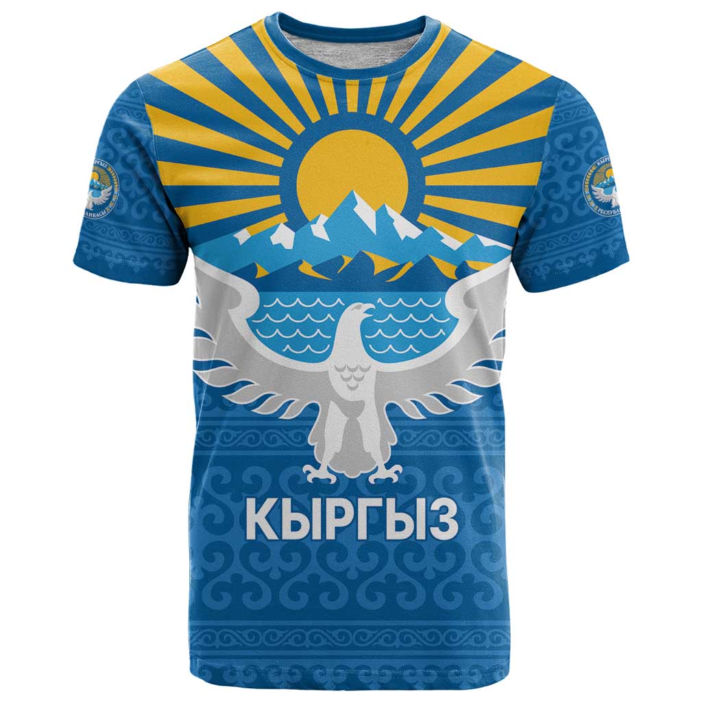Kyrgyzstan Falcon Personalized T-Shirt Tian Shan Mountains Rising Sun Graphic Tee