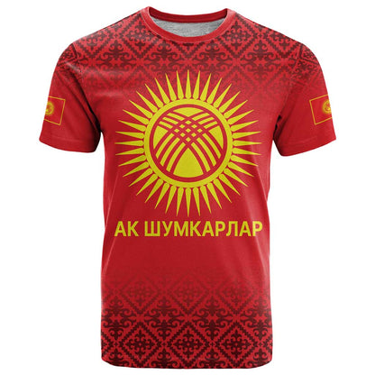 Kyrgyzstan Football Custom T-Shirt Kazakh Pattern Graphic Tee